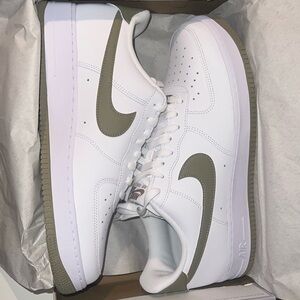 Nike Air Force 1 ‘07 White and Olive Athletic Shoes NWT